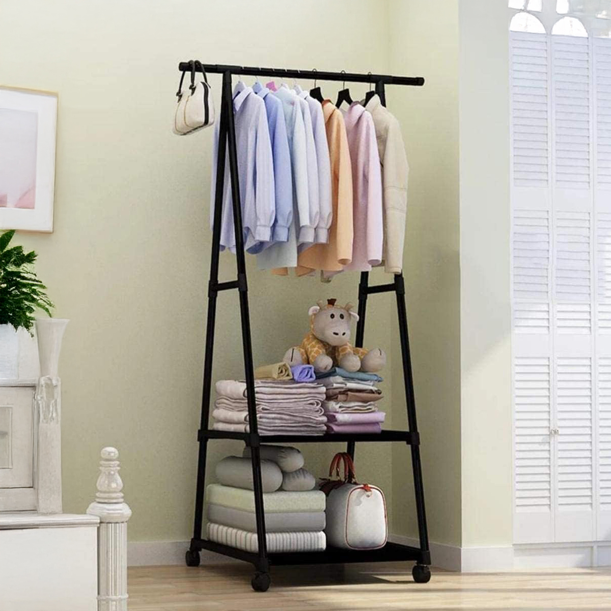 Triangle Movable Clothing Shelf Coat Rack Removable Bedroom Clothes Hanger Floor Stand Coat Rack