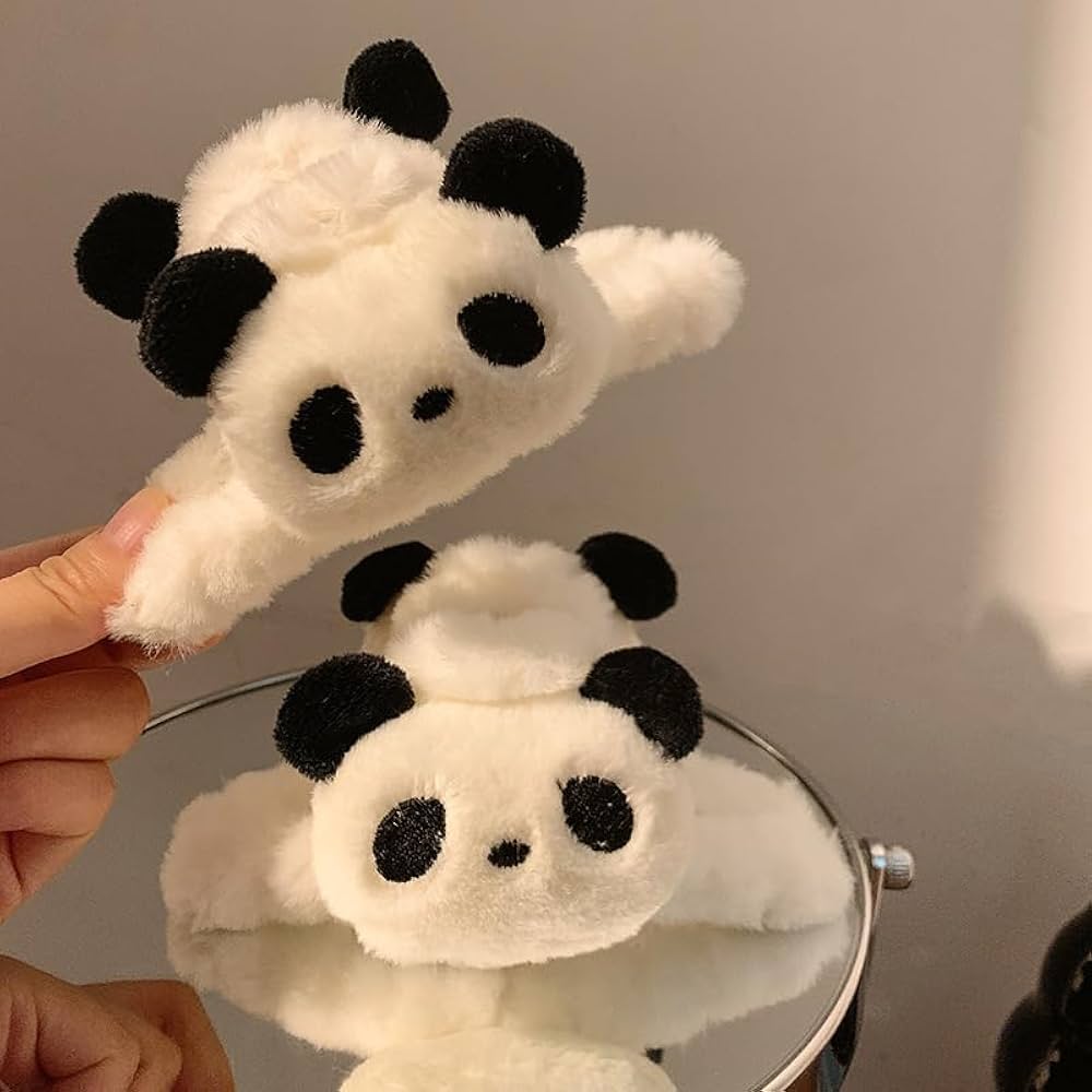 Enacolor Winter Fluffy Plush Cute Panda Hair Claw Hair Accessories for Women 11CM