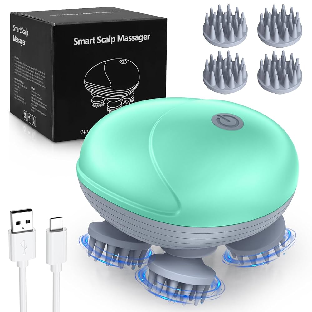Electric Scalp Massager, Portable Head Massager with Kneading 96 Massage Nodes, Handheld Head Scratcher Massager for Stress Relax and Pain Relief, Ideal Gifts for Women, Men