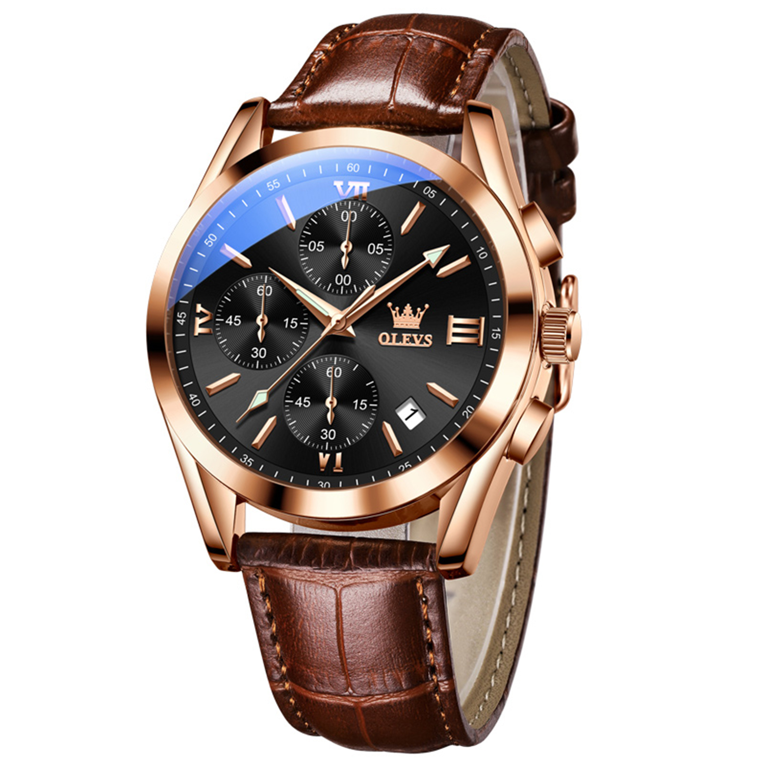 olev,s leather waterproof quartz fashion watch for men