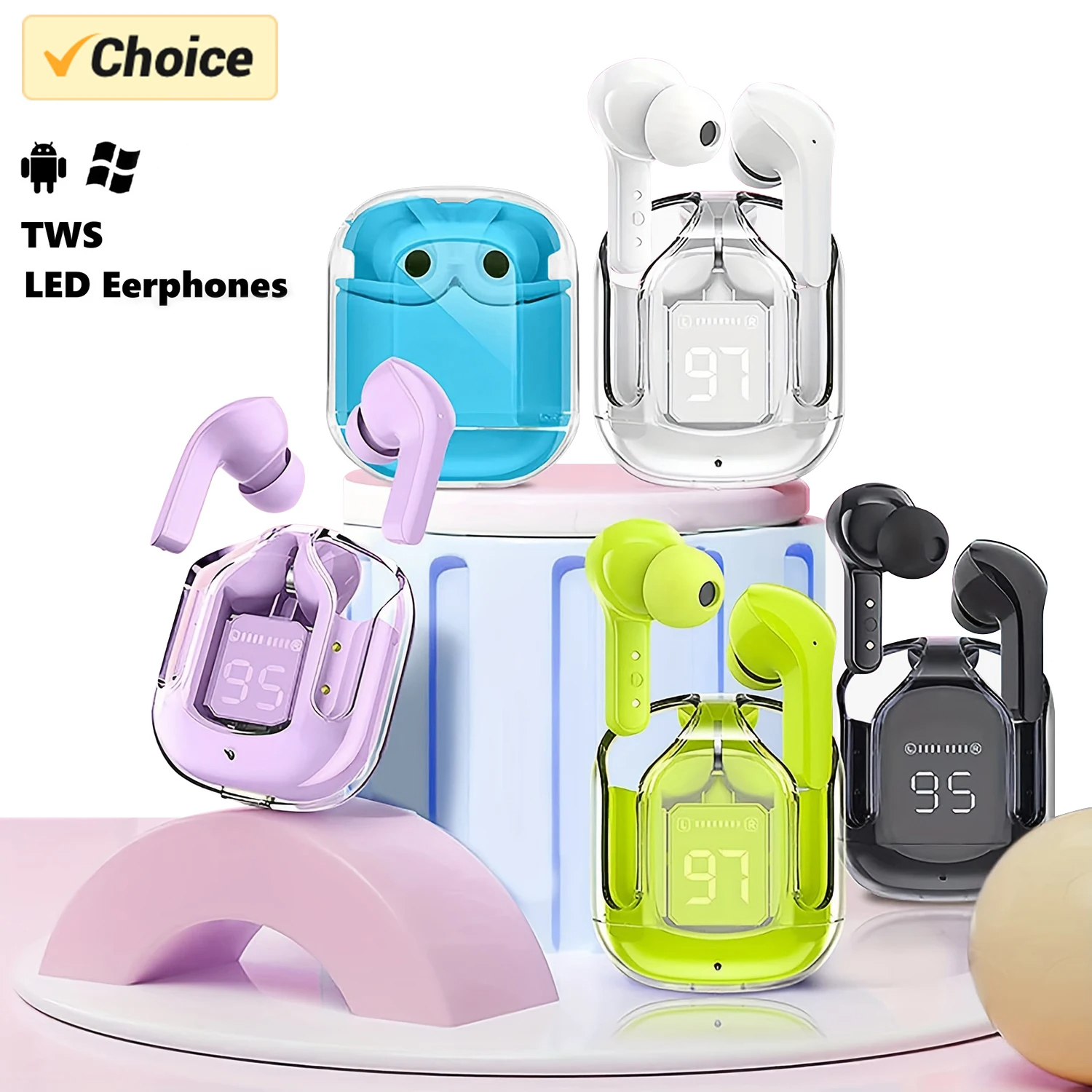 Timack® Air31 Wireless Earbuds Transparent Digital Bluetooth Headphones Bilateral Stereo Heavy Bass Copper Ring Horn Earphones TWS Game Headset Touch Control Sports Earbuds