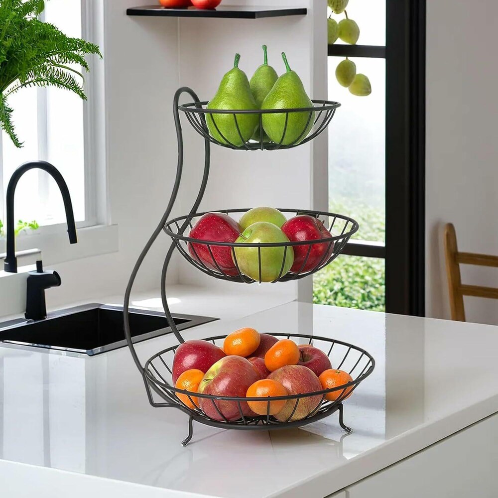 2 and 3 Tier Fruit Basket Kitchen Organizer, Detachable Large Capacity & Thick Wire construction Fruit and vegetable bowl fruit and vegetable storage, snacks, bread and more.