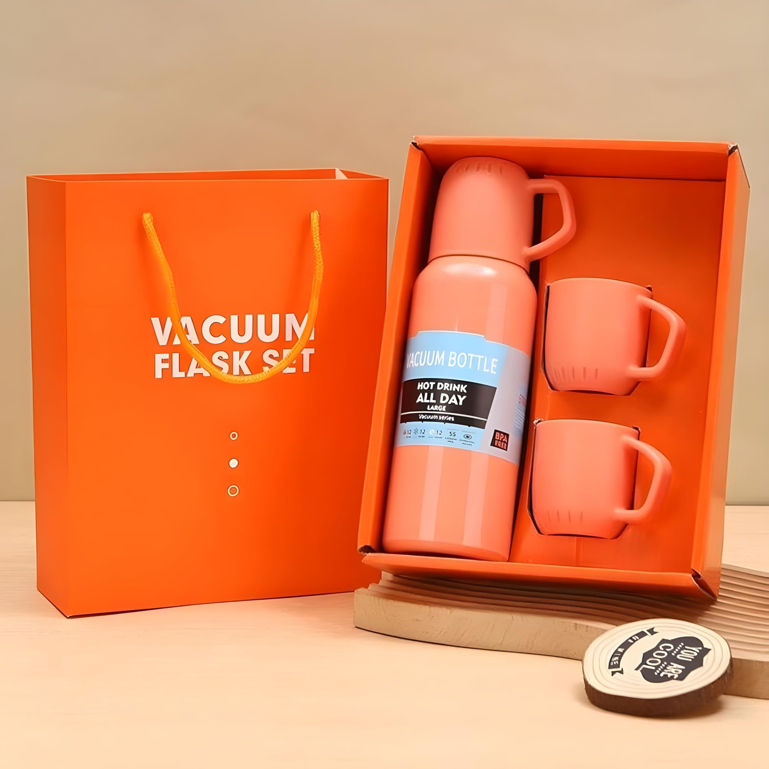 3 in 1 Vacuum Insulated Thermal Flask Set With Cup Set