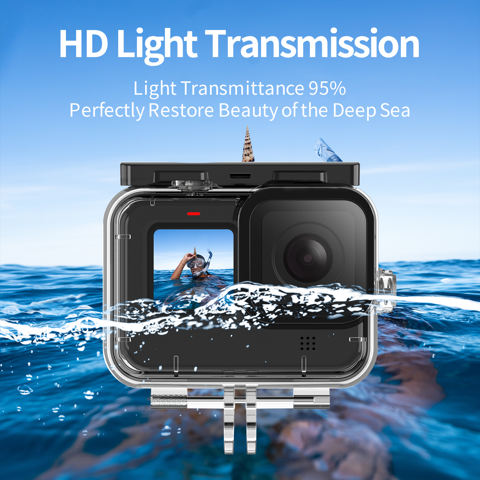TELESIN 60M Waterproof Case Underwater Tempered Glass Lens Diving Housing Cover for GoPro Hero 9 10 11 12 Black Camera Accessori