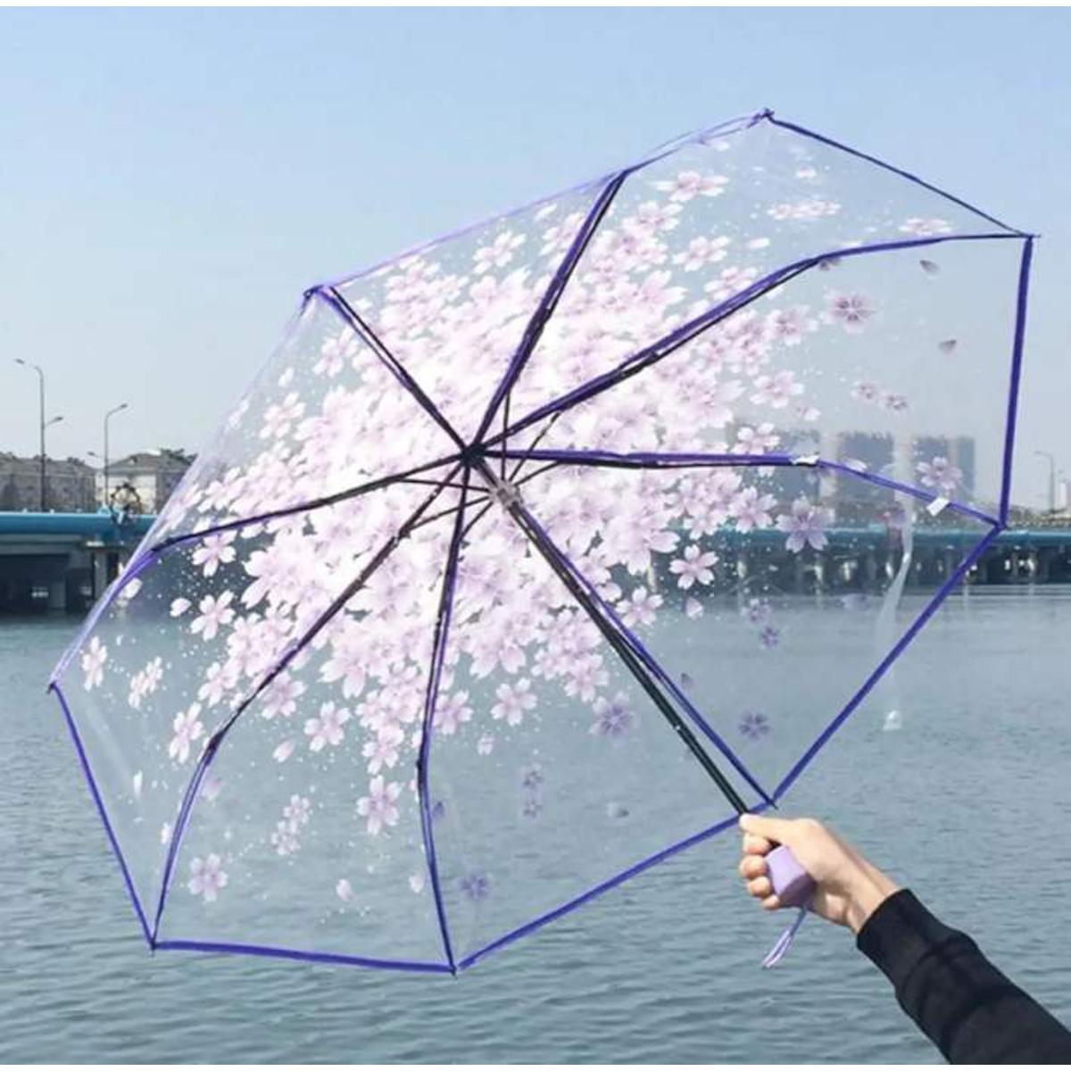 Transparent Flower Design Folding Women Fashion Umbrella
