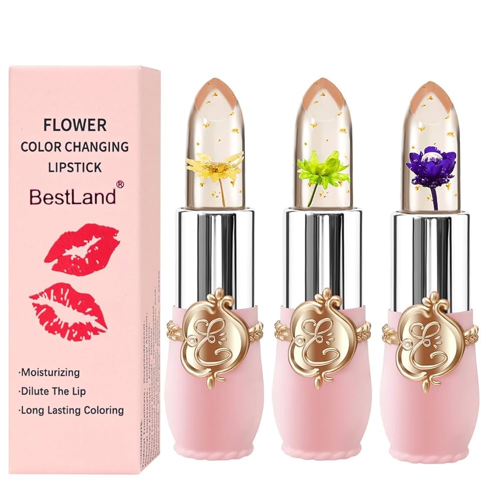 Emaymei Jelly Lip Balm Lipstick Flower Temperature Color Changing Lip Gloss Transparent Long Lasting Lipstick Moisturizer Makeup
