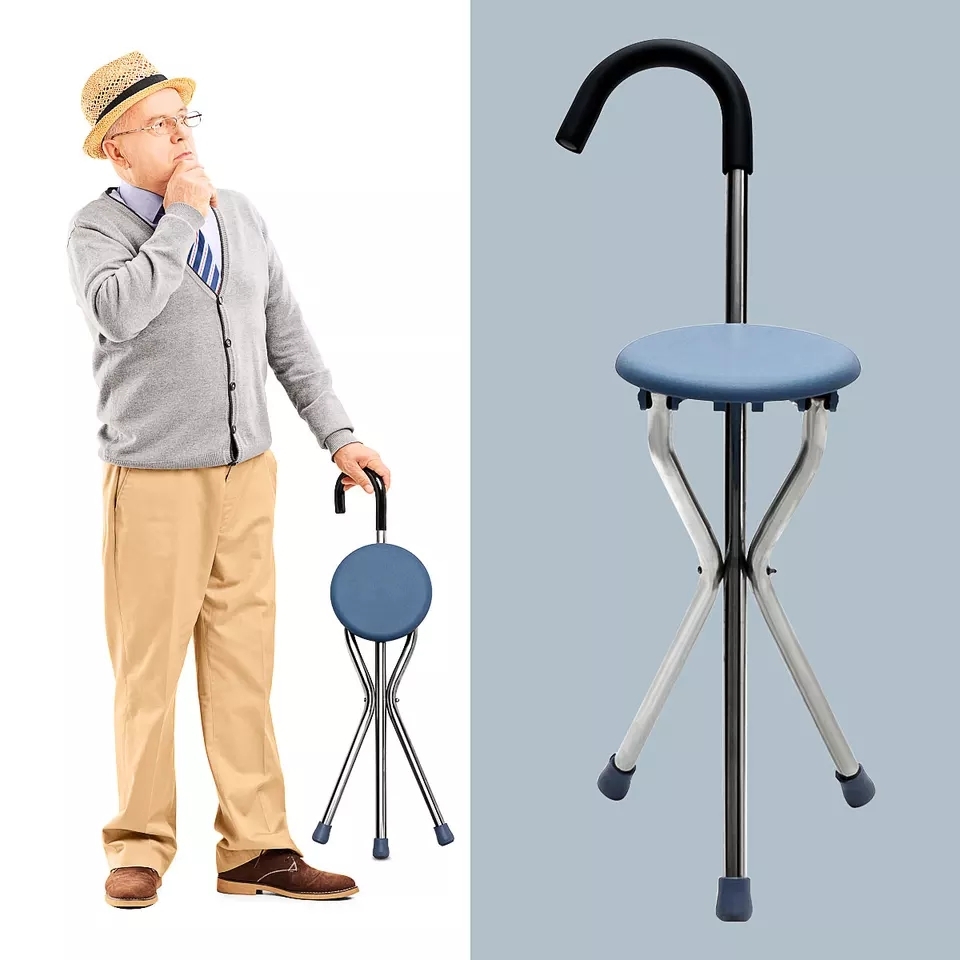 Walking Stick Chair Aluminum Walkers For Elderly Folding Elderly Walker Cane With Seat Walking Stick Old People 2 in 1 Walk/Sit