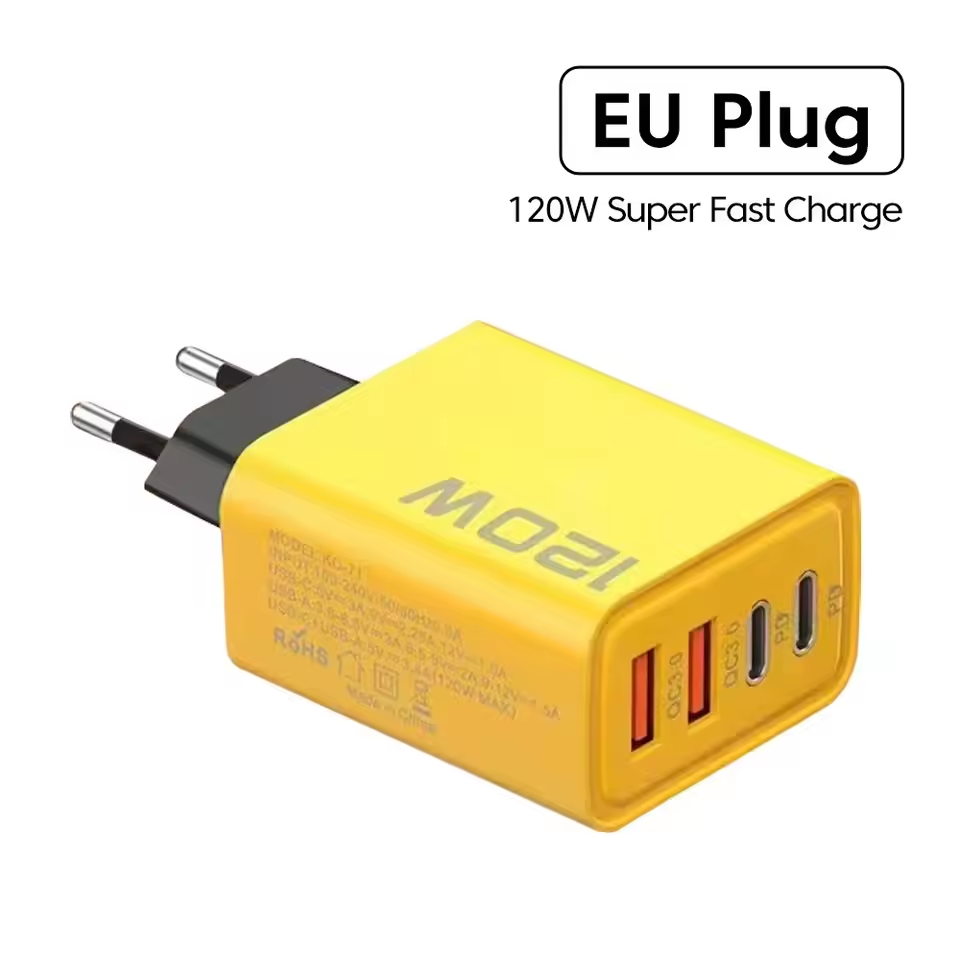 4 in 1 Fast Charging Mobile Adapter Charger 4 Ports (2 USB + 2 PD) Plug Quick Charge 3.0 Wall Charger Adapter For iPhone 15 Samsung Xiaomi Android PD USB EU and 1.5 meter Cable
