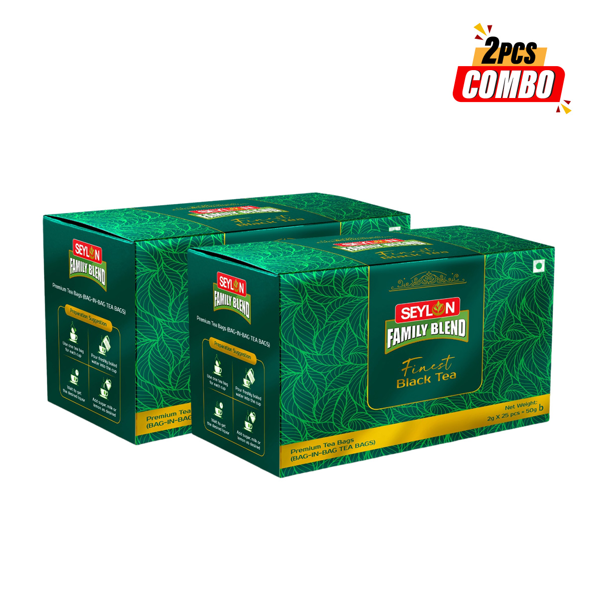 Seylon Family Blend Finest Black Tea Premium Tea Bags (BAG-IN-BAG TEA BAGS) 2pcs Combo 100gm