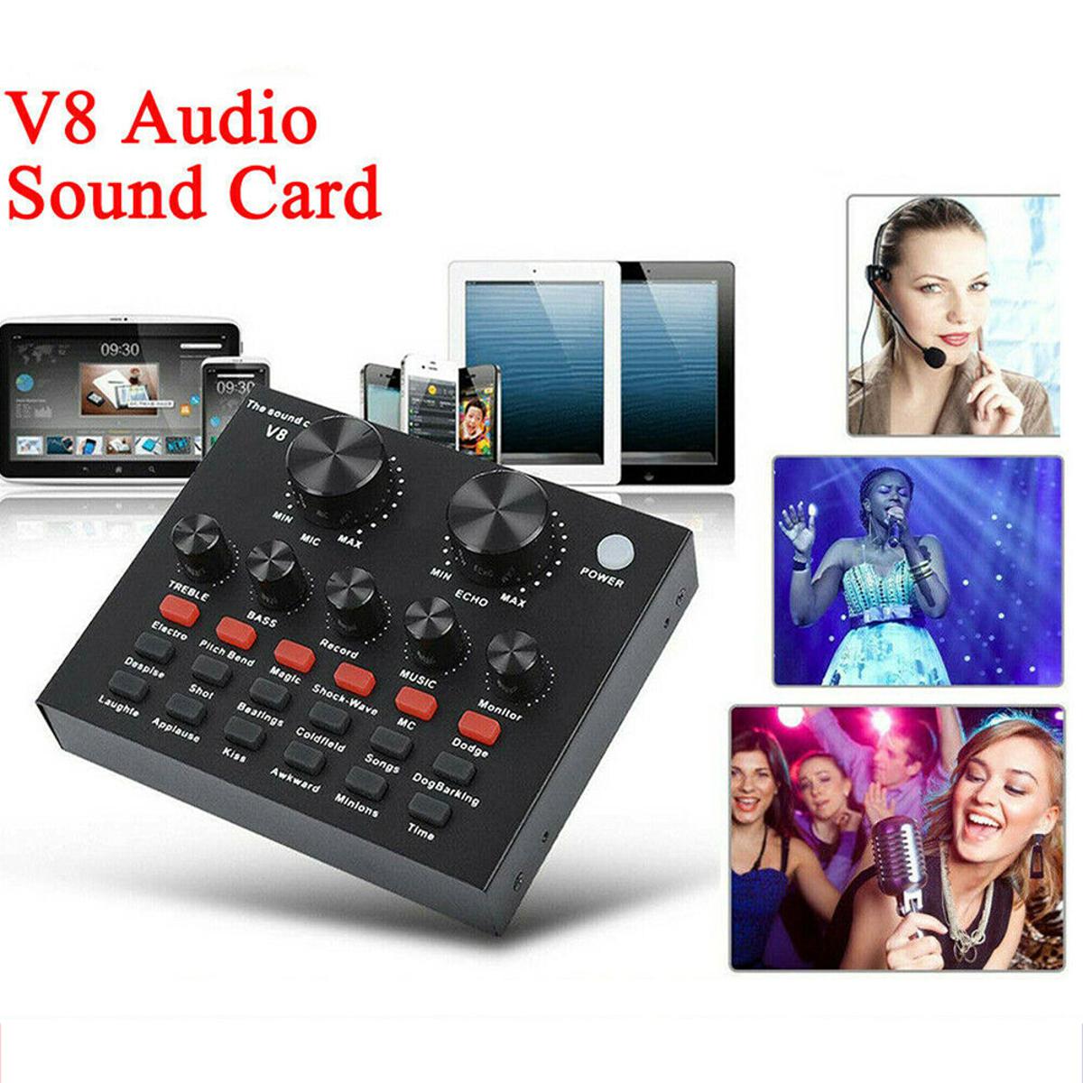V8 Live Sound Card, Voice Change Digital Sound Card Audio Interface Mixer Board Dj Sound Mixer for Phone Computer Live Online Singing,Live Broadcast, K Songs, Re_cording,Voice Chatting 1 Ratings
