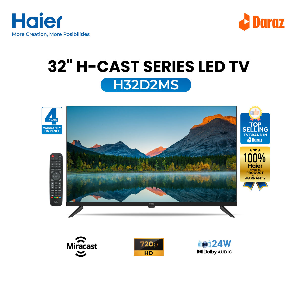 Haier 32" HD Ready Miracast LED TV (H32D2MS) with Free Delivery