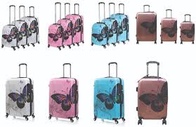 House Of Leather Butterfly Print Hard Shell Four Wheel Expandable Luggage Multicolour Suitcase Cabin Size