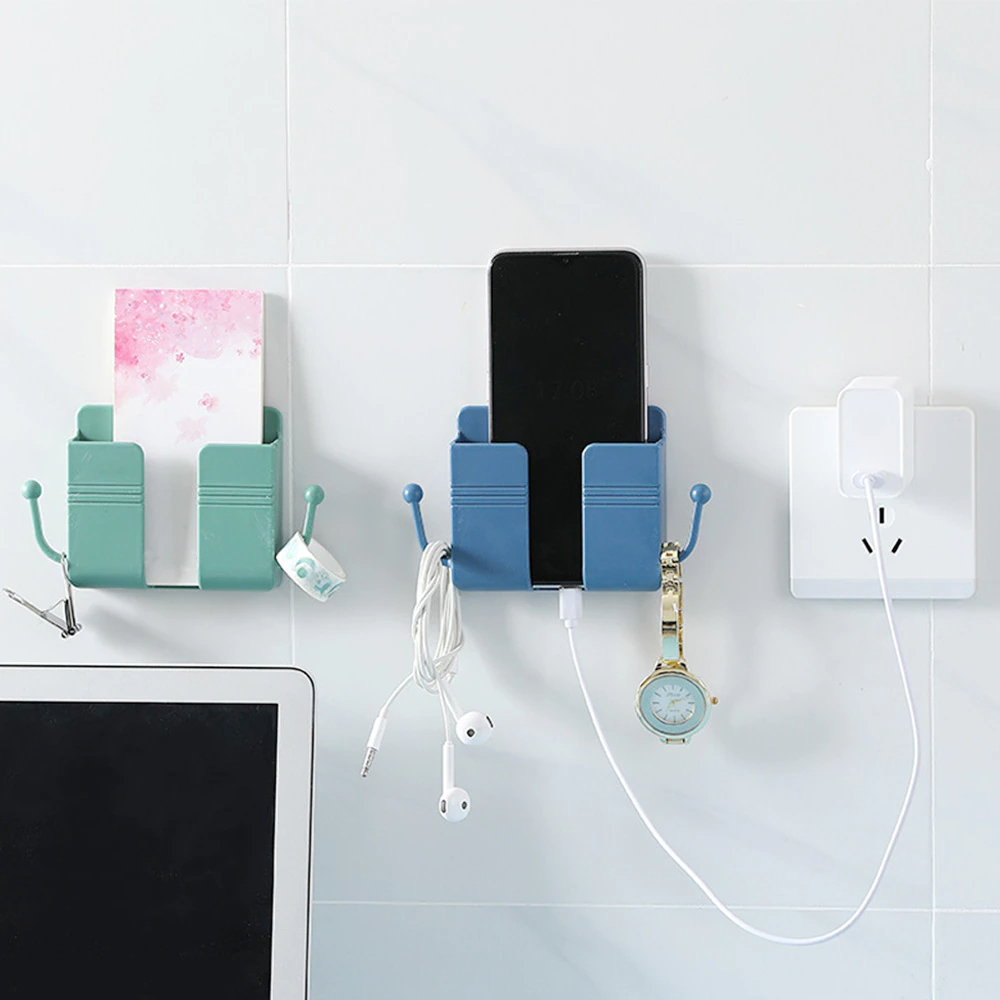 1PCS Wall Mounted Organizer Box Punch Free TV Remote Control Storage Mounted Phone Plug Wall Holder