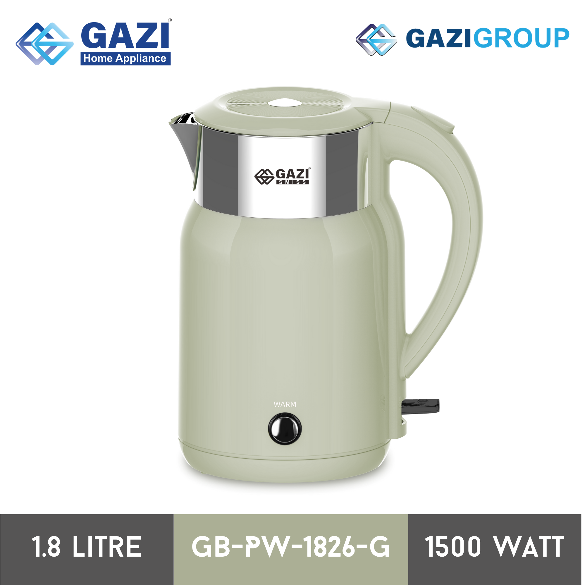 Gazi Smiss Electric Kettle 1500 Watt - GB-PW-1826-O-1.8Litre