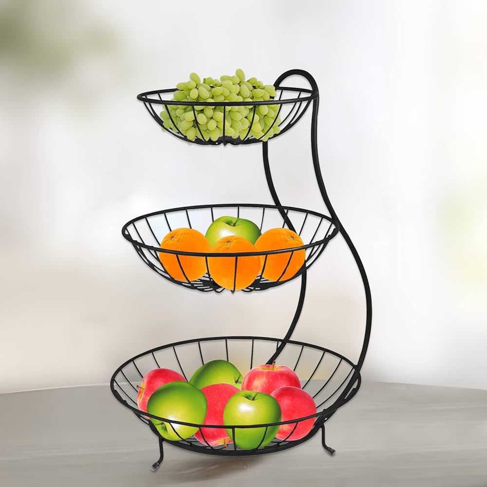 2 and 3 Tier Fruit Basket Kitchen Organizer, Detachable Large Capacity & Thick Wire construction Fruit and vegetable bowl fruit and vegetable storage, snacks, bread and more.