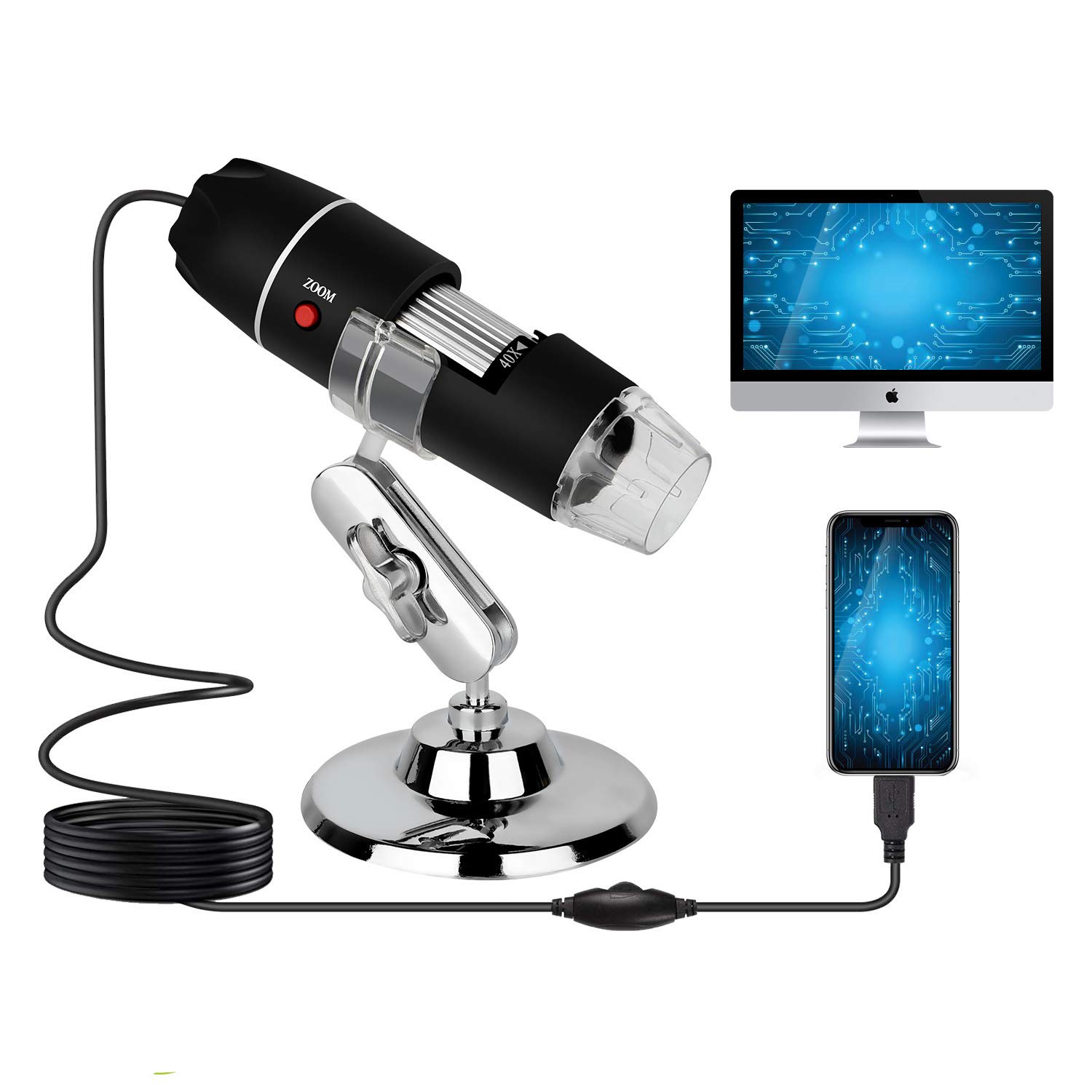 RIEVBCAU 1600X Digital Microscope 3in1 Type C USB Professional Electronic Microscope With 8 LED Endoscope Zoom Camera Magnifier