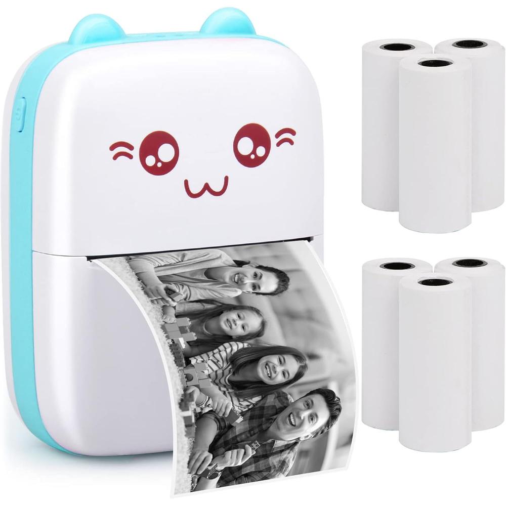Thermal Mini Printer Label Sticker Printer Notes Printer Mobile Thermal Photo Printer Rechargeable Bluetooth Pocket Printer, Nadra-C9-Blue-Mini-3-Roll
