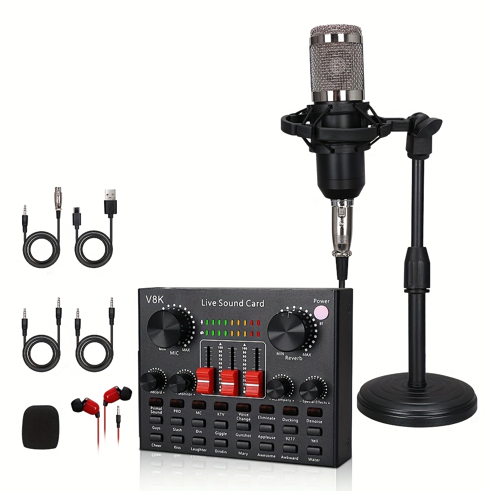 V8 Live Sound Card, Voice Change Digital Sound Card Audio Interface Mixer Board Dj Sound Mixer for Phone Computer Live Online Singing,Live Broadcast, K Songs, Re_cording,Voice Chatting 1 Ratings