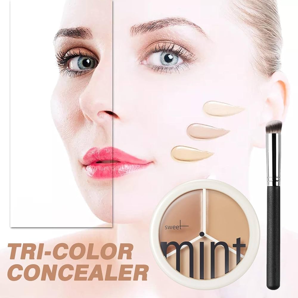Sweet Mint Concealer, Tri-color Concealer Palette of Covers Acne Marks Dark Circles