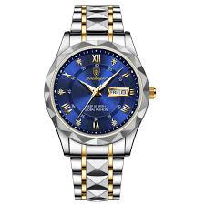 POEDAGAR 615 Quartz Stainless Steel Watch For Men - Silver and Blue