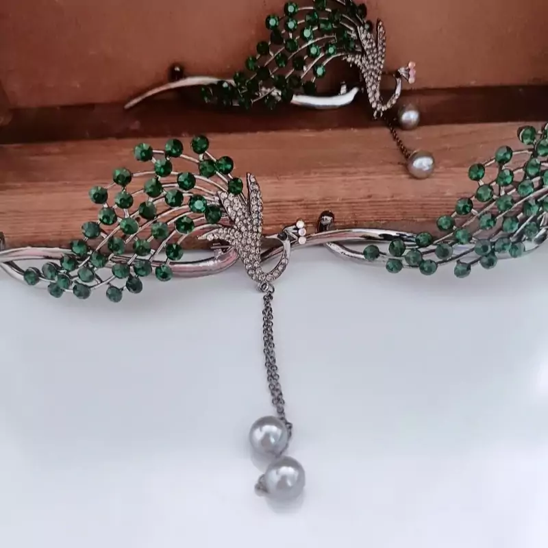 New Trendy High-end retro tassel hair clip, fairy peacock twist clip, back of the head hair clip, hair accessories, one-line clip for women