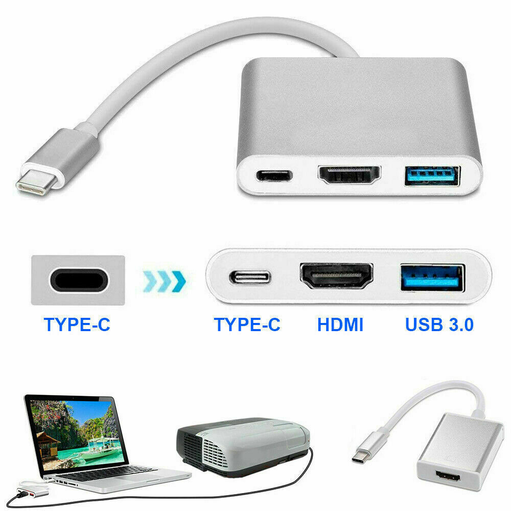 Type C USB 3.1 USB-C 4K HDMI USB 3.0 Adapter Cable 3 in 1 Hub For Mac book Gold