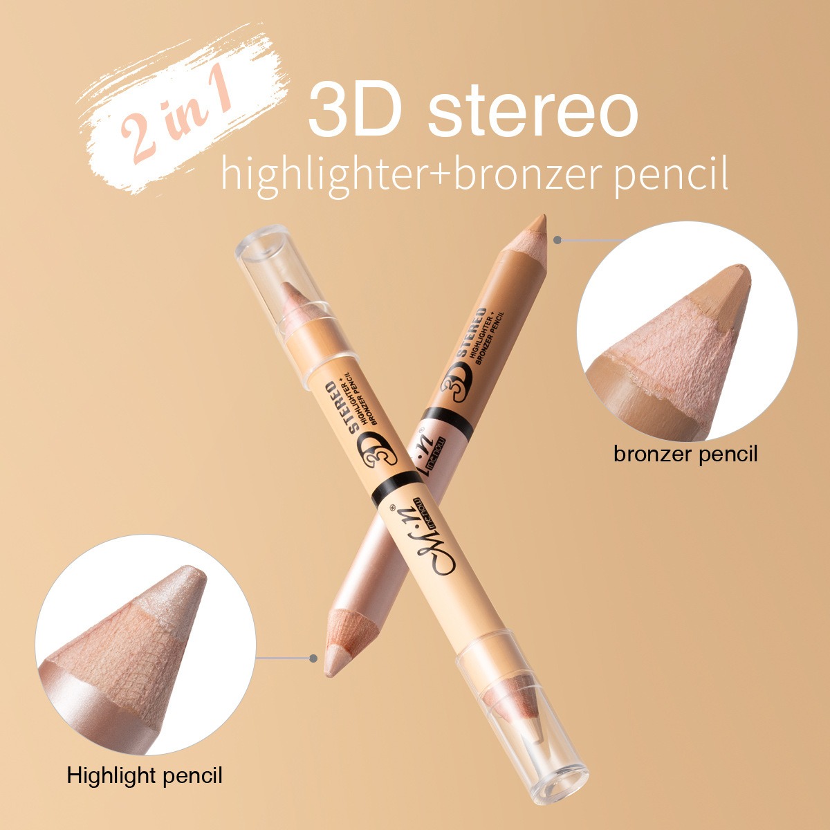 MENOW Makeup Double Sided 3D Stereo Highlighter+ Bronzer Pencil- 2g