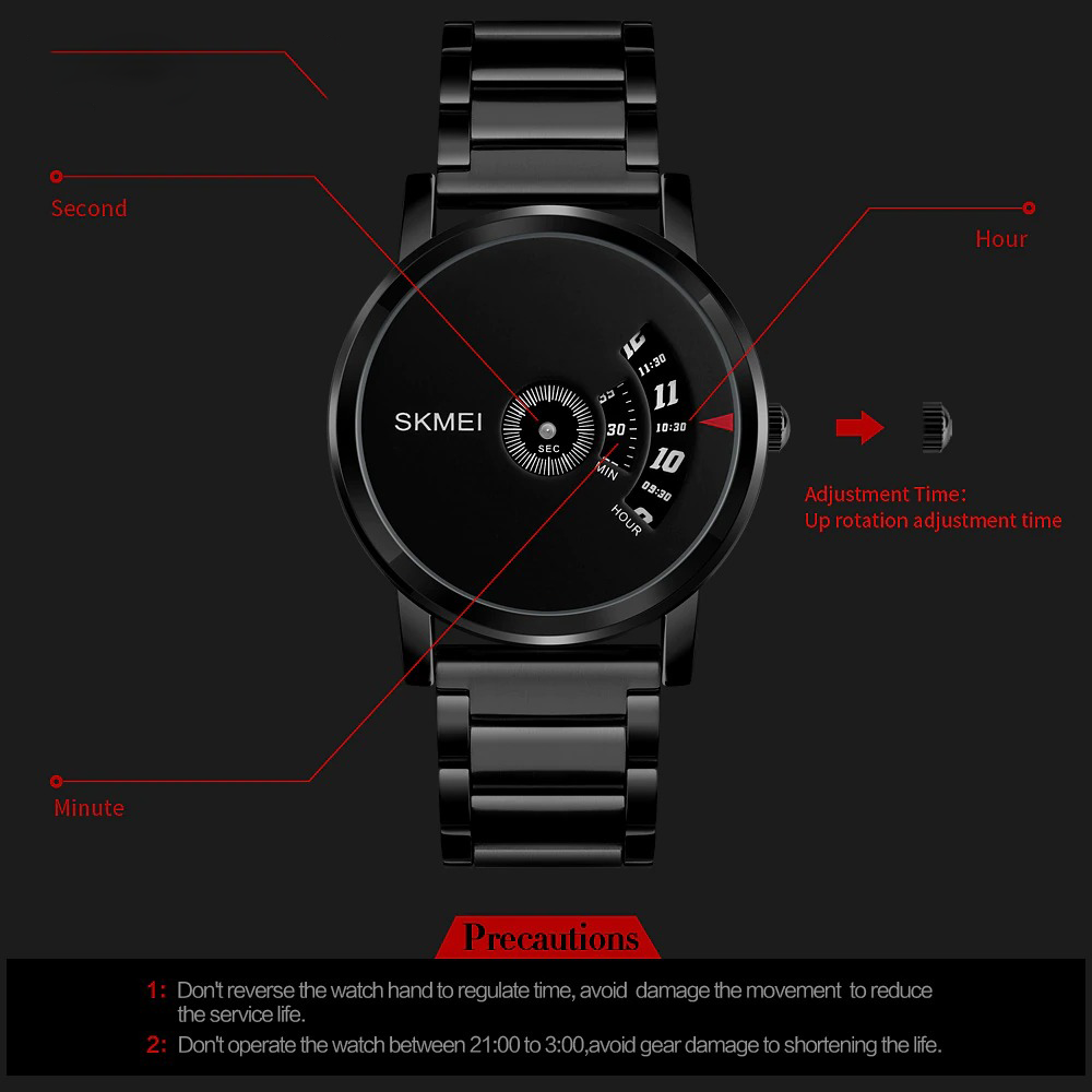 SKMEI Fashion Quartz Waterproof Creative Stainless Steel Business Watch For Men 1260 Black Ghori Wala