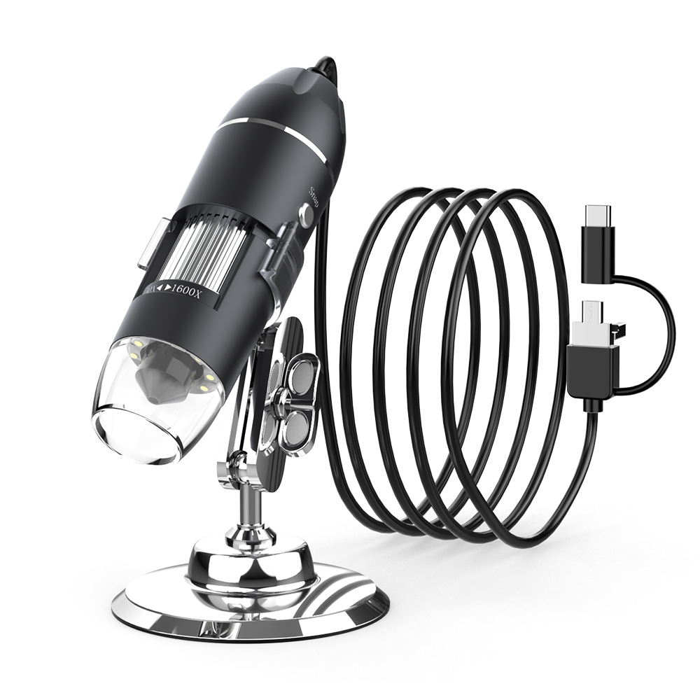 RIEVBCAU 1600X Digital Microscope 3in1 Type C USB Professional Electronic Microscope With 8 LED Endoscope Zoom Camera Magnifier