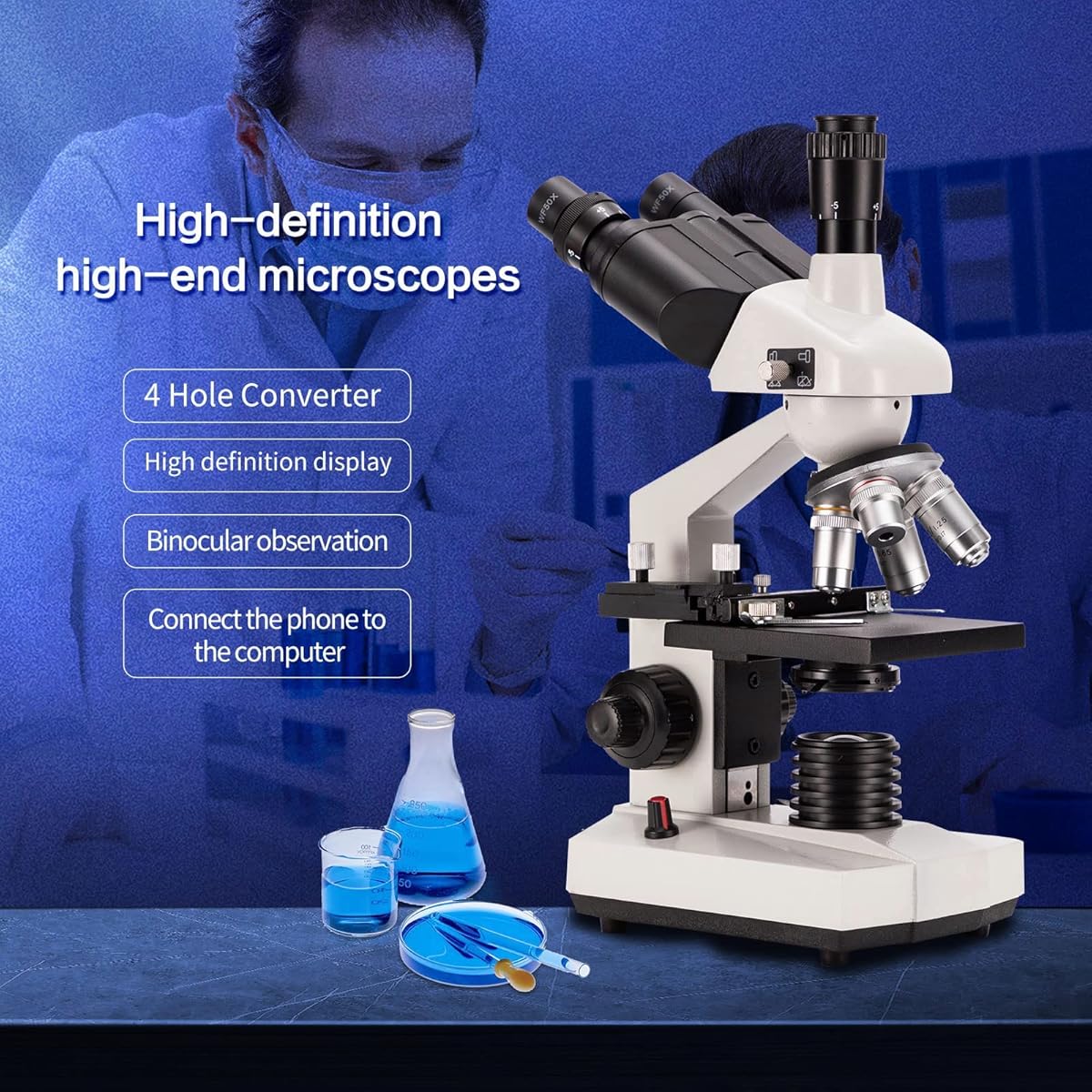 Professional Biological Optical Compound Binocular Microscope,5000X MicroscopeWith Electronic Eyepiece,Can Connect Computer