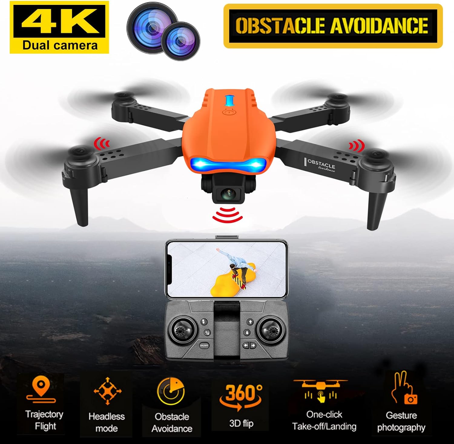 Drone E99 K3 Pro RC Drone with 4K Dual Camera, Mini Drone for Kids and Adults, RC Quadcopter with 3D Flips, Obstacle Avoidance, Trajectory Flight,