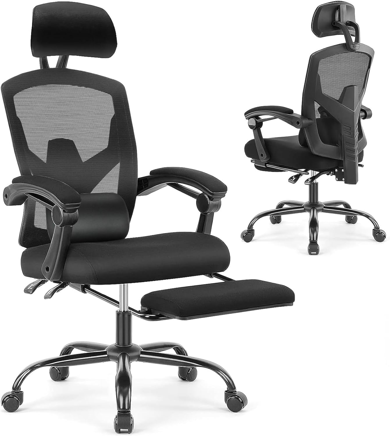 High-Back Mesh Office Chair with Headrest,Footrest and Lumbar Pillow Support