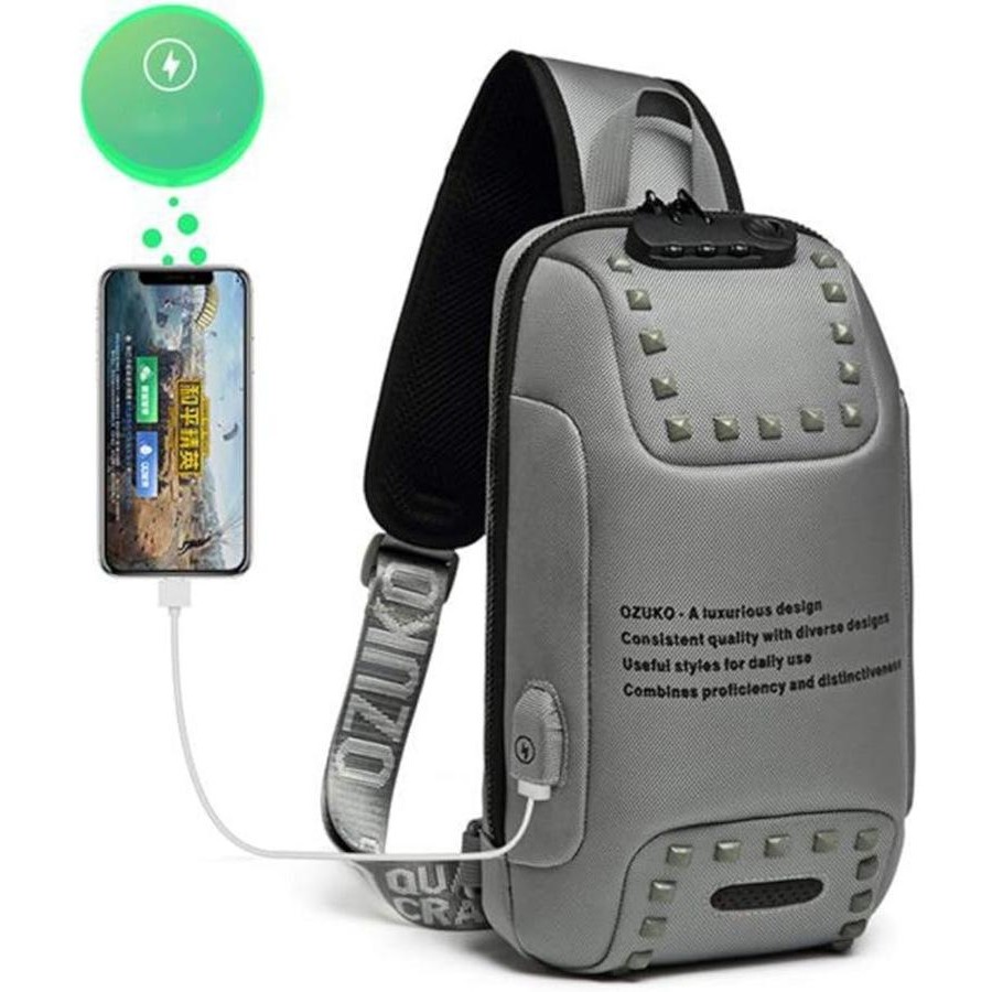 OZUKO USB Charging Anti-theft Waterproof Crossbody Multifunctional Chest Bag for Men & Women