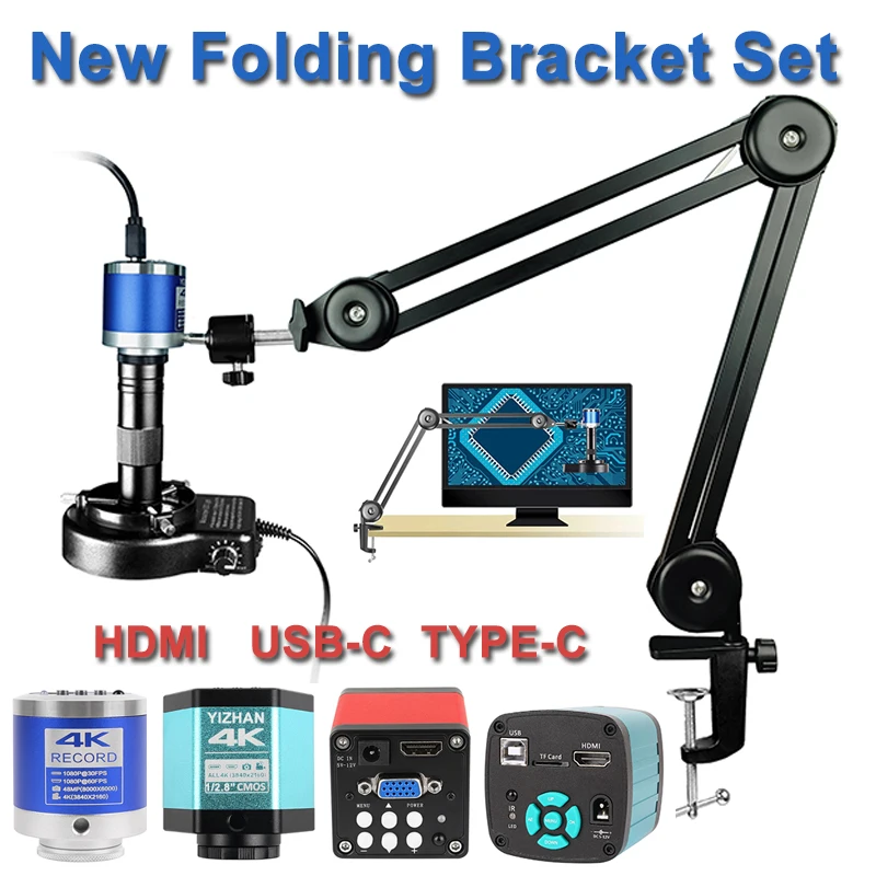 4K 48MP Digital Video Microscope Camera USB-C HDMI Industrial Microscope with Enhanced Stand 150X Magnification forPCB Solderin