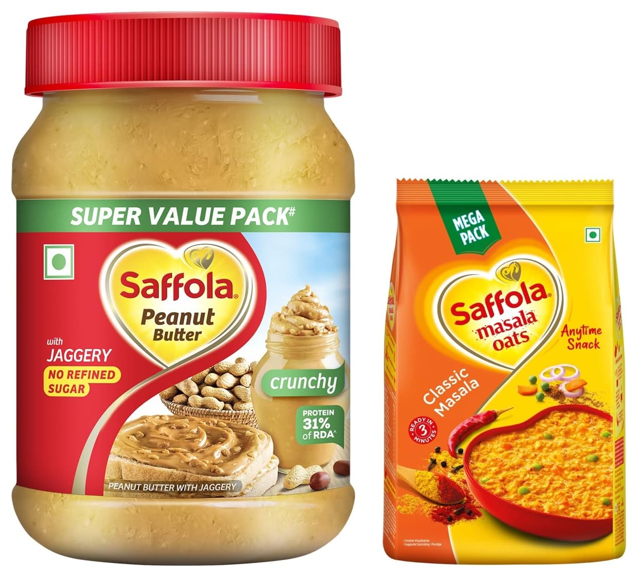 Saffola Peanut Butter with Jaggery Crunchy | High Protein Peanut Butter | Only Jaggery, No Refined Sugar, 850g
