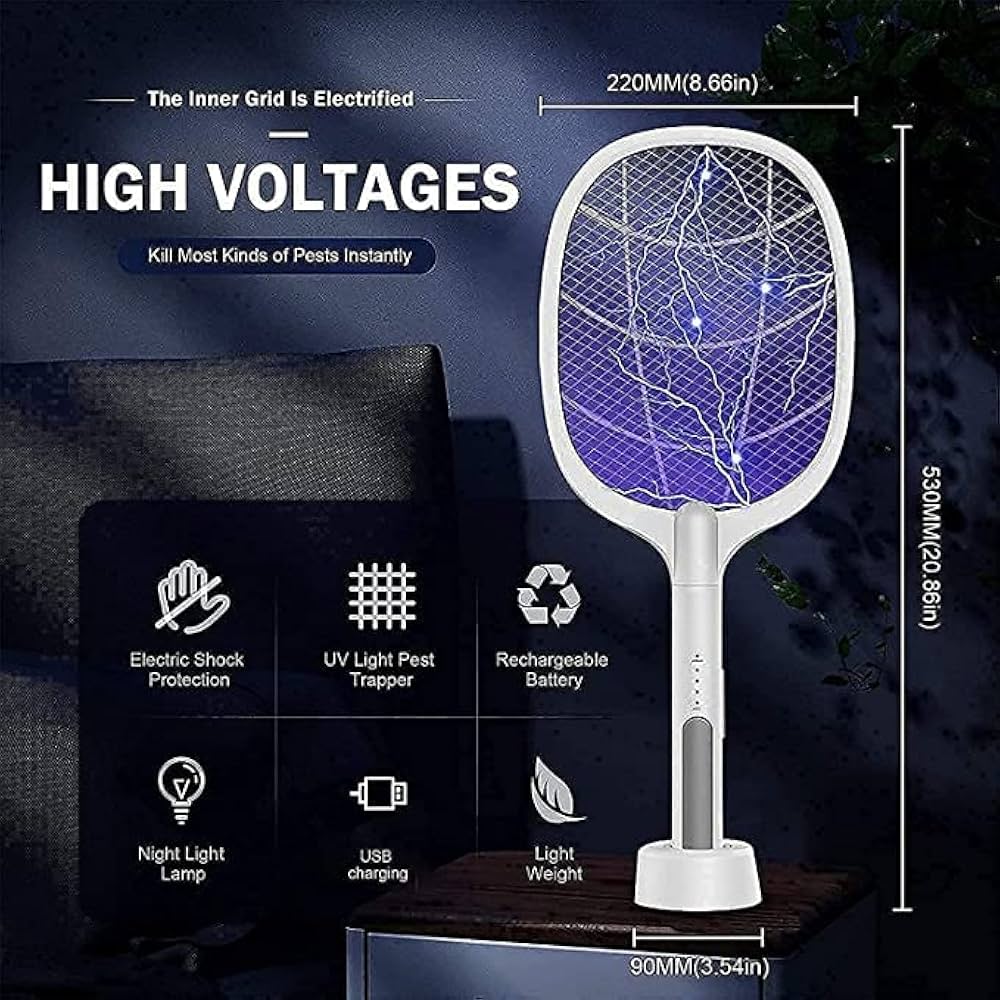Weidasi WD-959 Mosquito Bat Rechargeable with Lure Light Insect bugs Lamp Stand Holder USB Charging Cable Included Electric Swatter Lithium Ion Battery WD 959