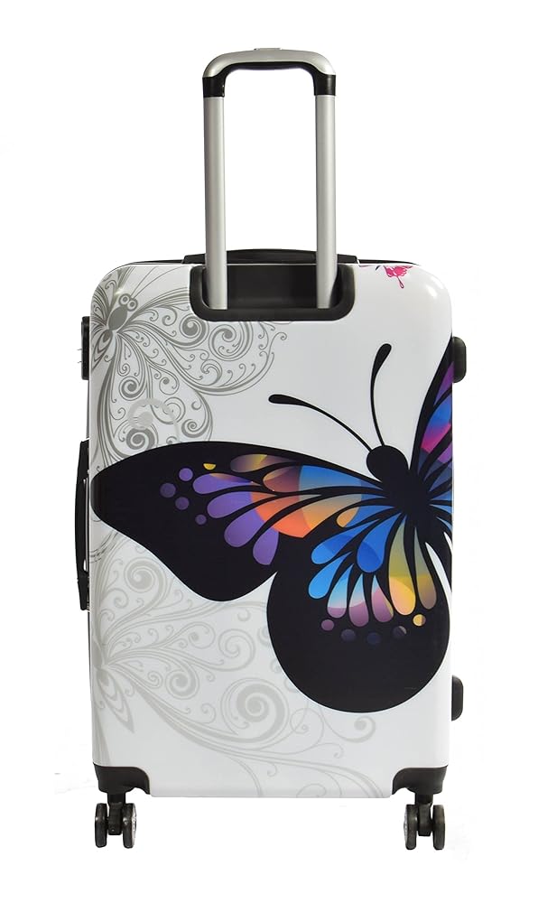 House Of Leather Butterfly Print Hard Shell Four Wheel Expandable Luggage Multicolour Suitcase Cabin Size
