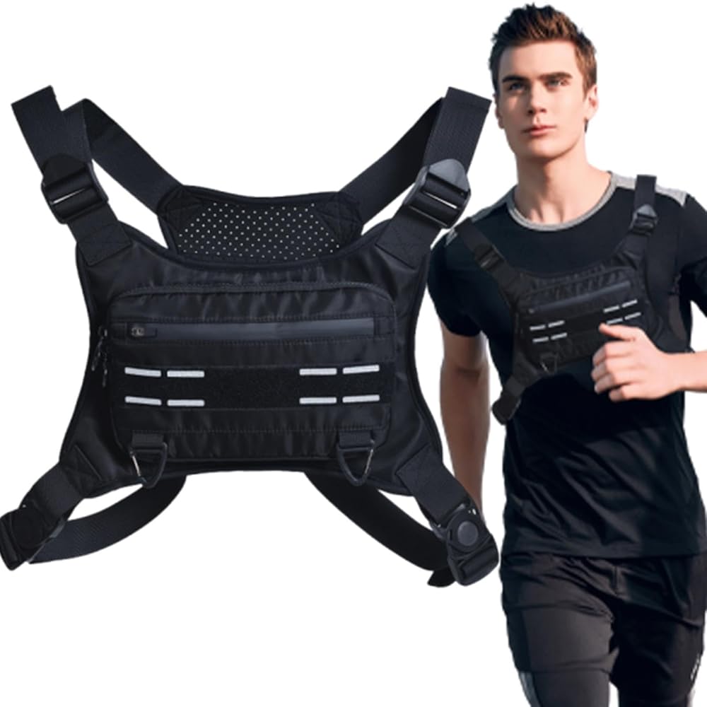 Sports Chest Bag Lightweight Front Chest Pack Running Vest Bag With Pocket Phone Holder Large Capacity Waterproof Tactical Vest
