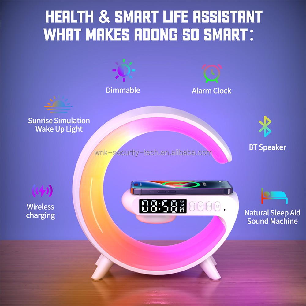 G63 4 In 1 Bluetooth Speaker 10W Multifunctional Wireless Charger LED Atmosphere RGB Night Light Alarm Clock Desk Lamp Bluetooth Speaker Wireless Charging Modern Speaker