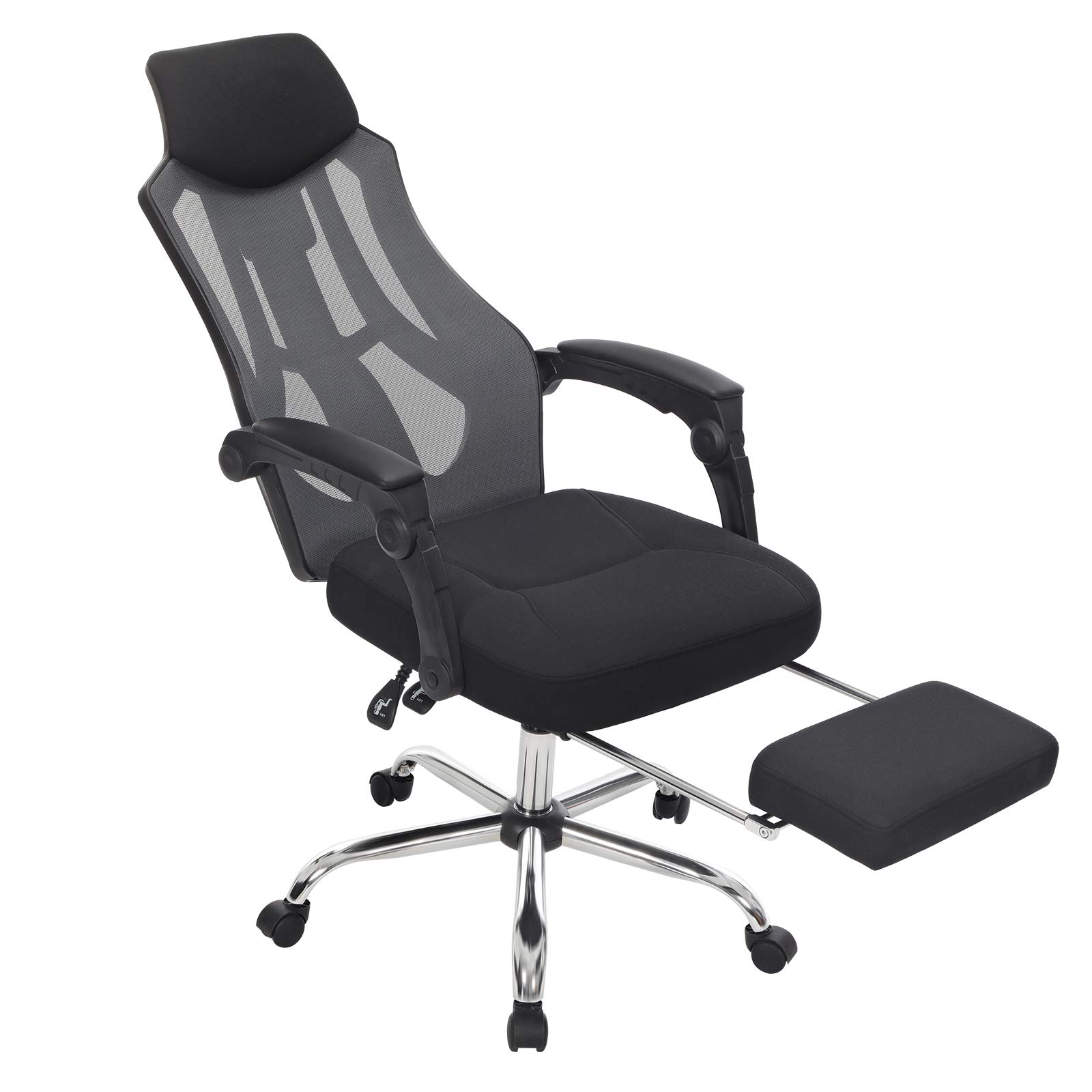 High-Back Mesh Office Chair with Headrest,Footrest and Lumbar Pillow Support