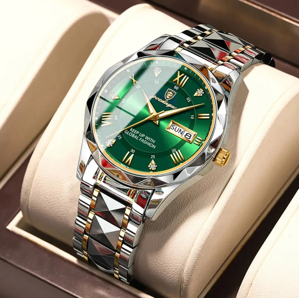 POEDAGAR 615 Diamond Cut Watch For Men Waterproof Calendar Luminous Stainless Steel Band Wrist Watch Fashion Business Quartz Watch Man
