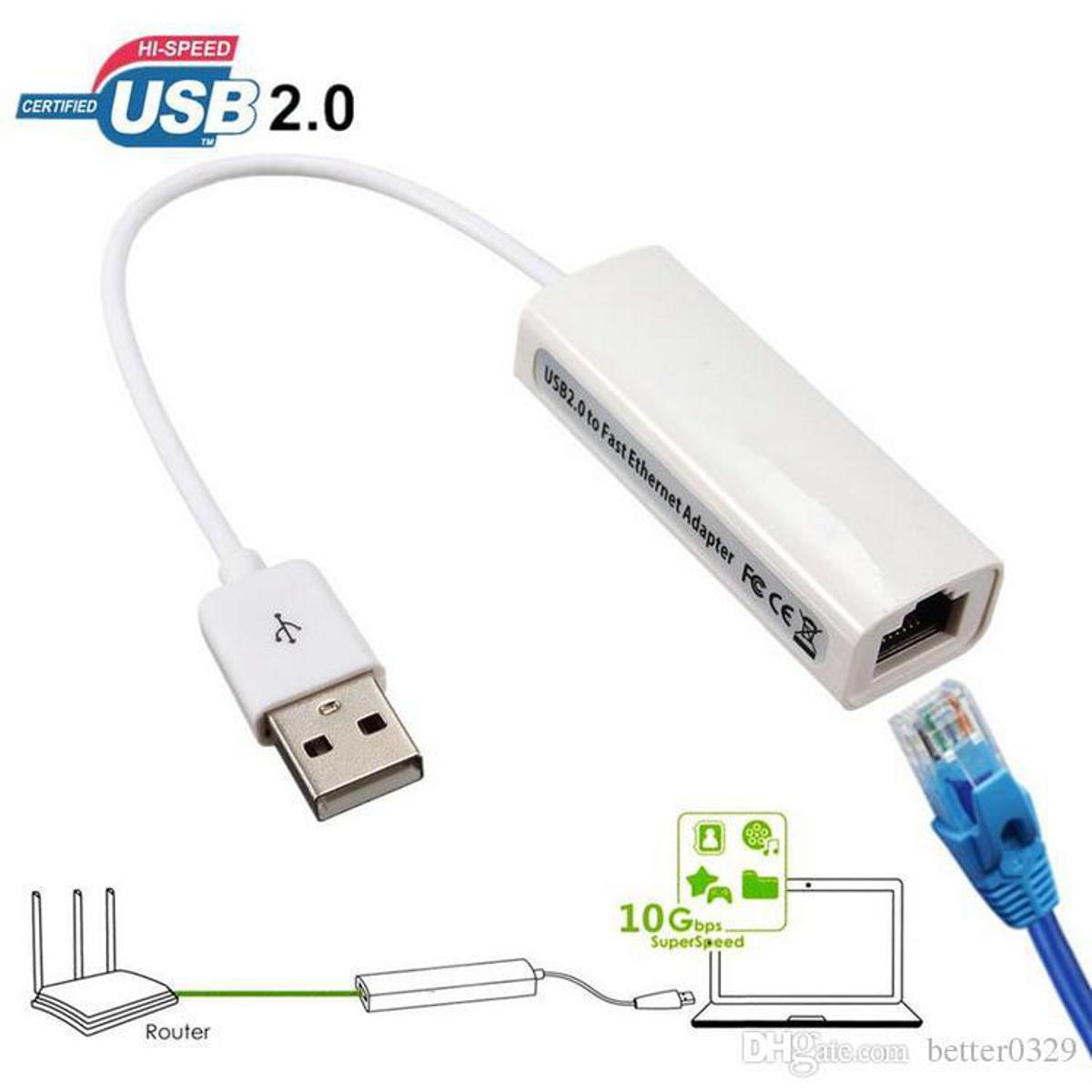 USB 2.0 Fast Ethernet Adapter 10 / 100 Mbps Lan Card - White