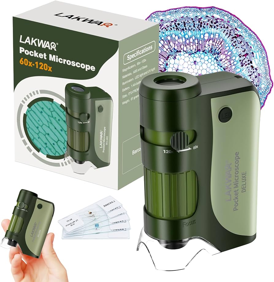 Handheld Pocket Microscope 60-120X Educational Science Microscope Battery Powered Biological Microscope Kit for Kids Observation
