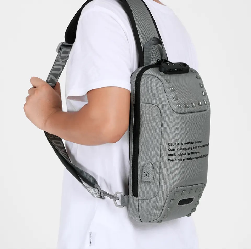 OZUKO USB Charging Anti-theft Waterproof Crossbody Multifunctional Chest Bag for Men & Women