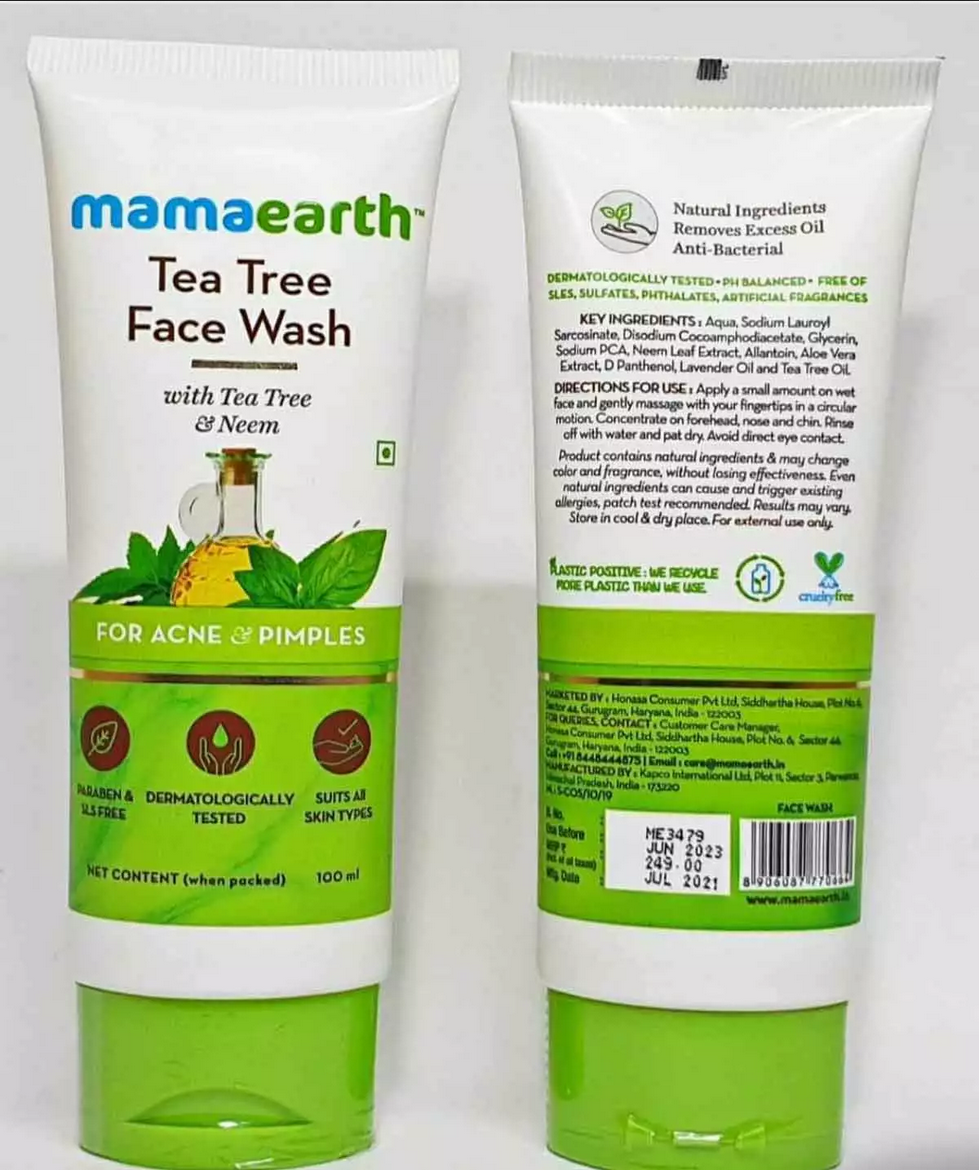 Mamaearth Tea Tree Face Wash for Normal to Oily Skin 100 Ml Purifying Foaming Cleanser