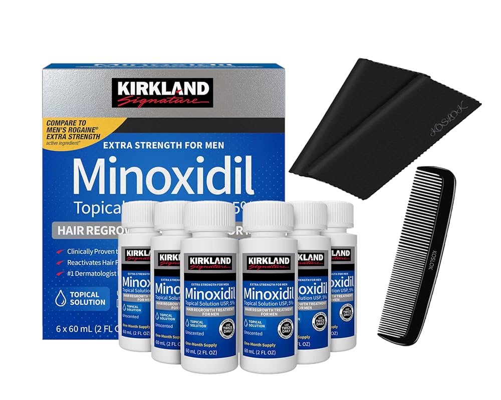 Kirkland Signature Topical Minoxidil 5% Extra Strength for Men Hair Regrowth Treatment with Derma Roller - 1 Month Supply - MNXMC