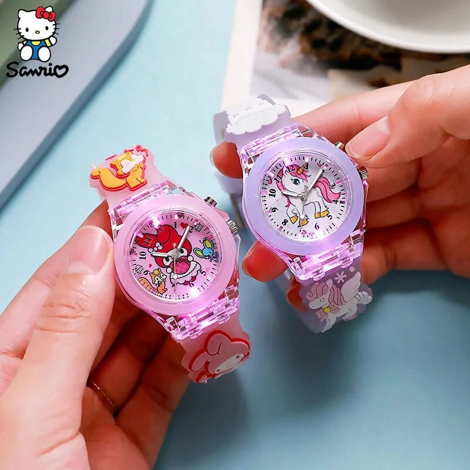 Kawaii Sanrio Watch Cinnamoroll Melody Children LED Luminous Watch Kuromi Hello Kitty Student Wrist Watch Kids Birthday Gift Toy