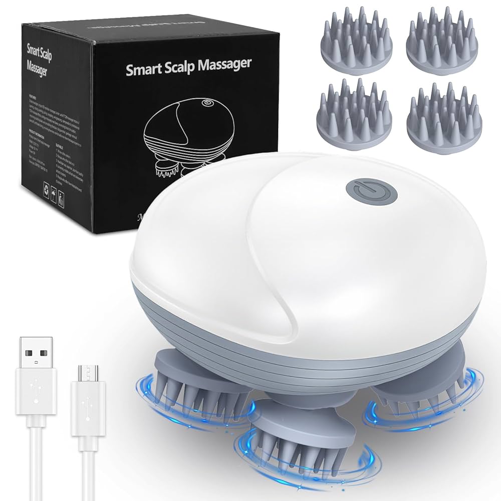 Electric Scalp Massager, Portable Head Massager with Kneading 96 Massage Nodes, Handheld Head Scratcher Massager for Stress Relax and Pain Relief, Ideal Gifts for Women, Men