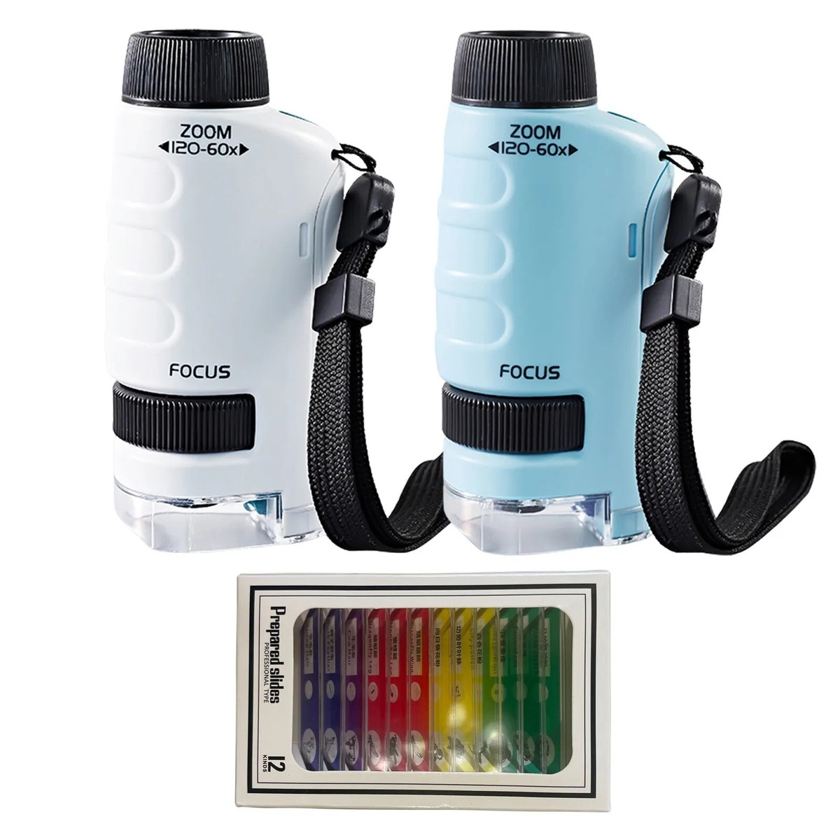 Handheld Pocket Microscope 60-120X Educational Science Microscope Battery Powered Biological Microscope Kit for Kids Observation