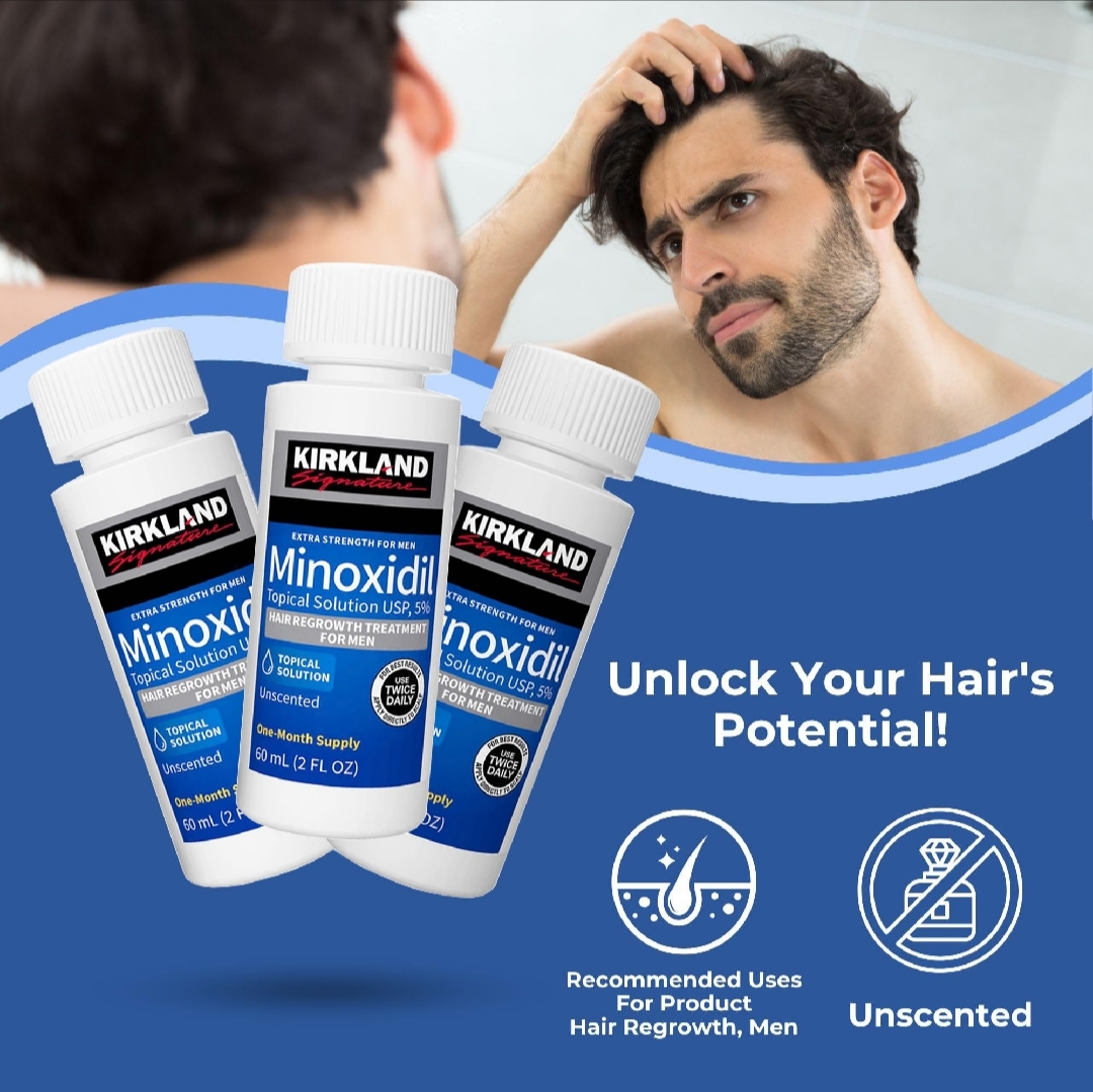 Kirkland Signature Topical Minoxidil 5% Extra Strength for Men Hair Regrowth Treatment with Derma Roller - 1 Month Supply - MNXMC